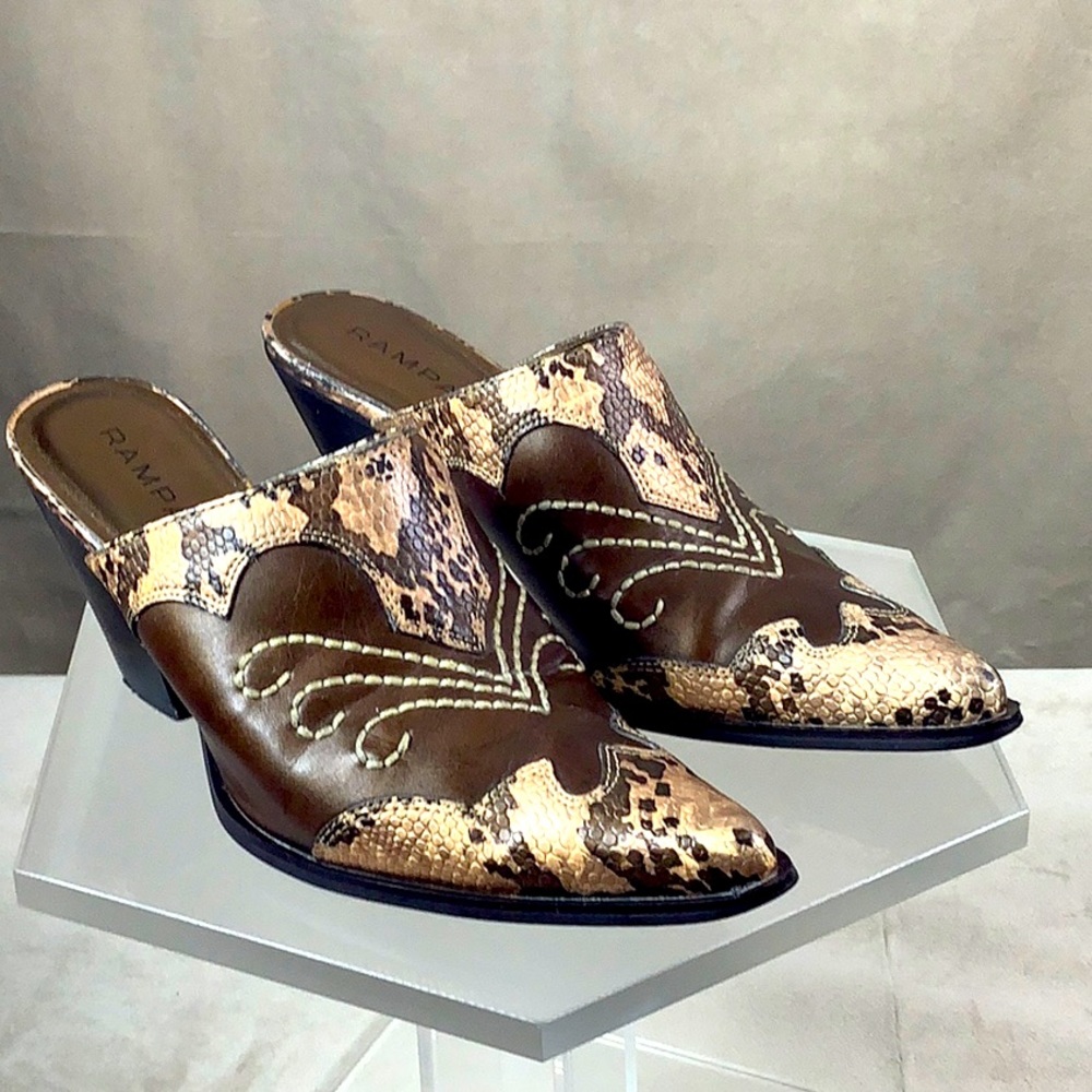 Rampage💙 Riley Brown Copper & Metallic Western Style Mules Size 8.5